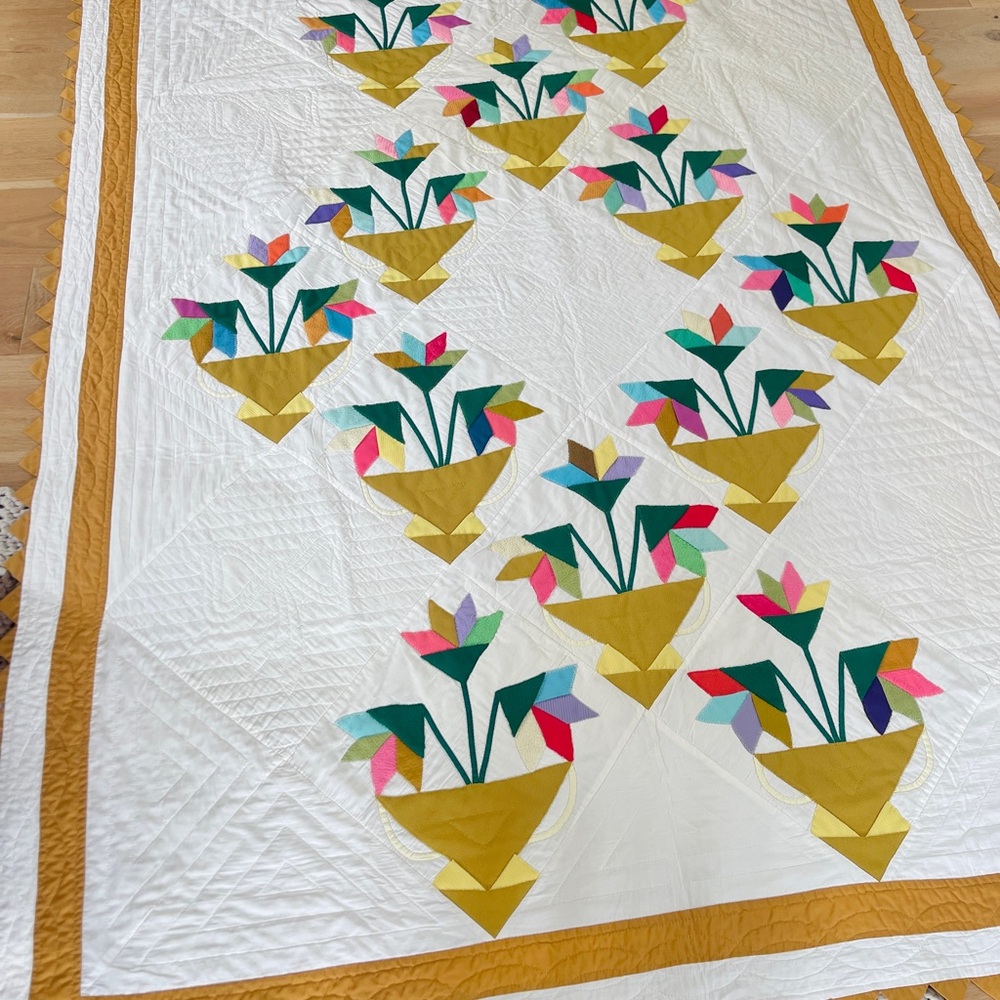 Vintage Patchwork Quilt Blanket Baskets 1970s Floral